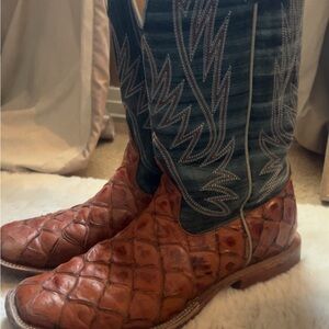 Horsepower Cognac Filet of Fish Print Western Boots